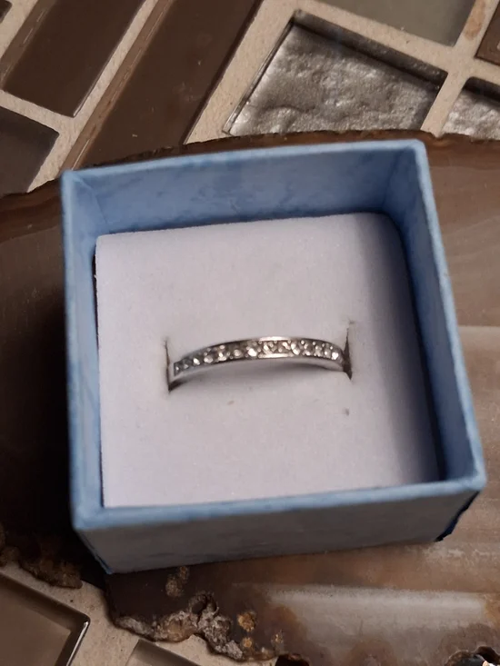 10k Pavé Crystal Half-Set Band Ring in Silver - Picture 1 of 9